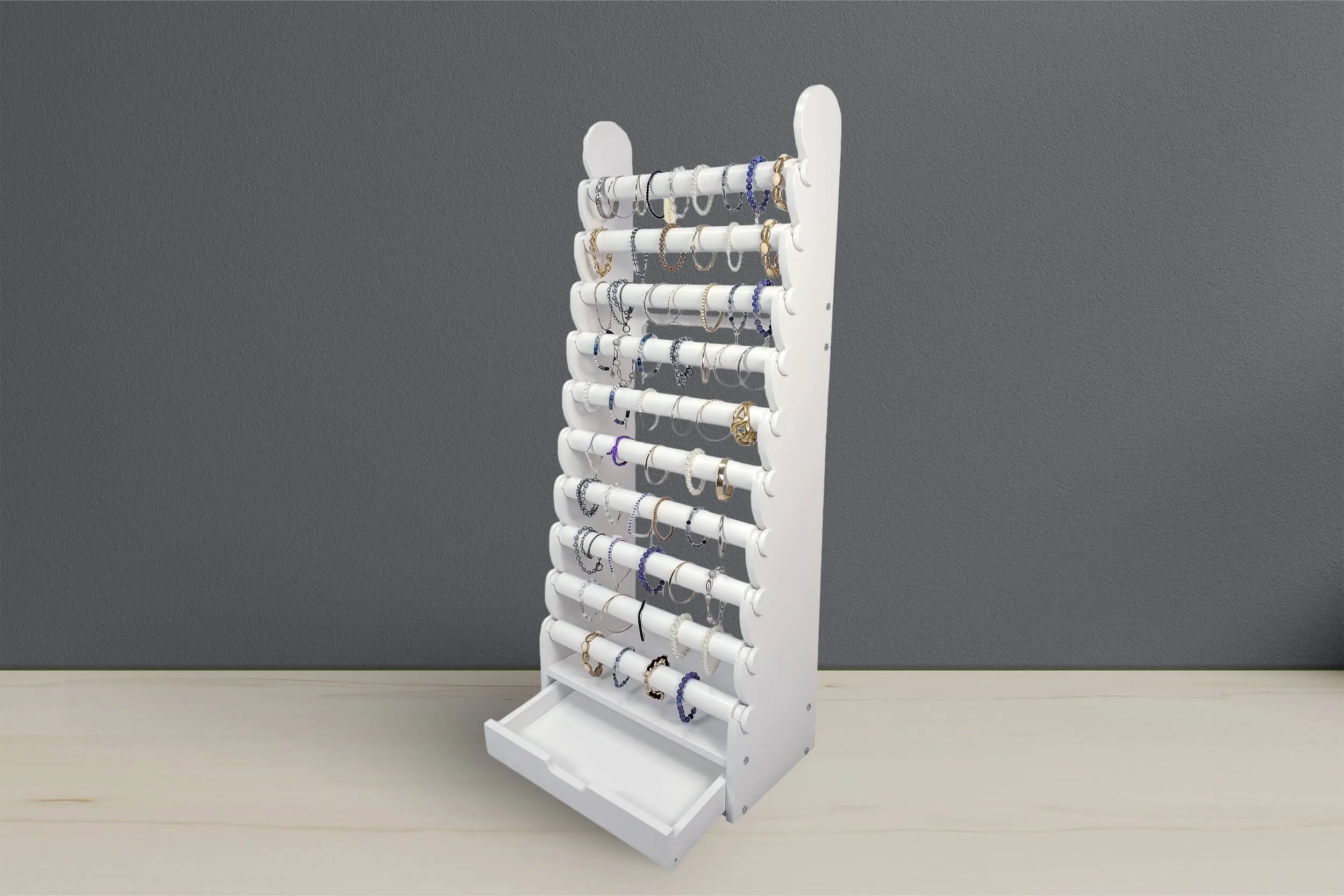 the white 10-tier bracelet display — view 22