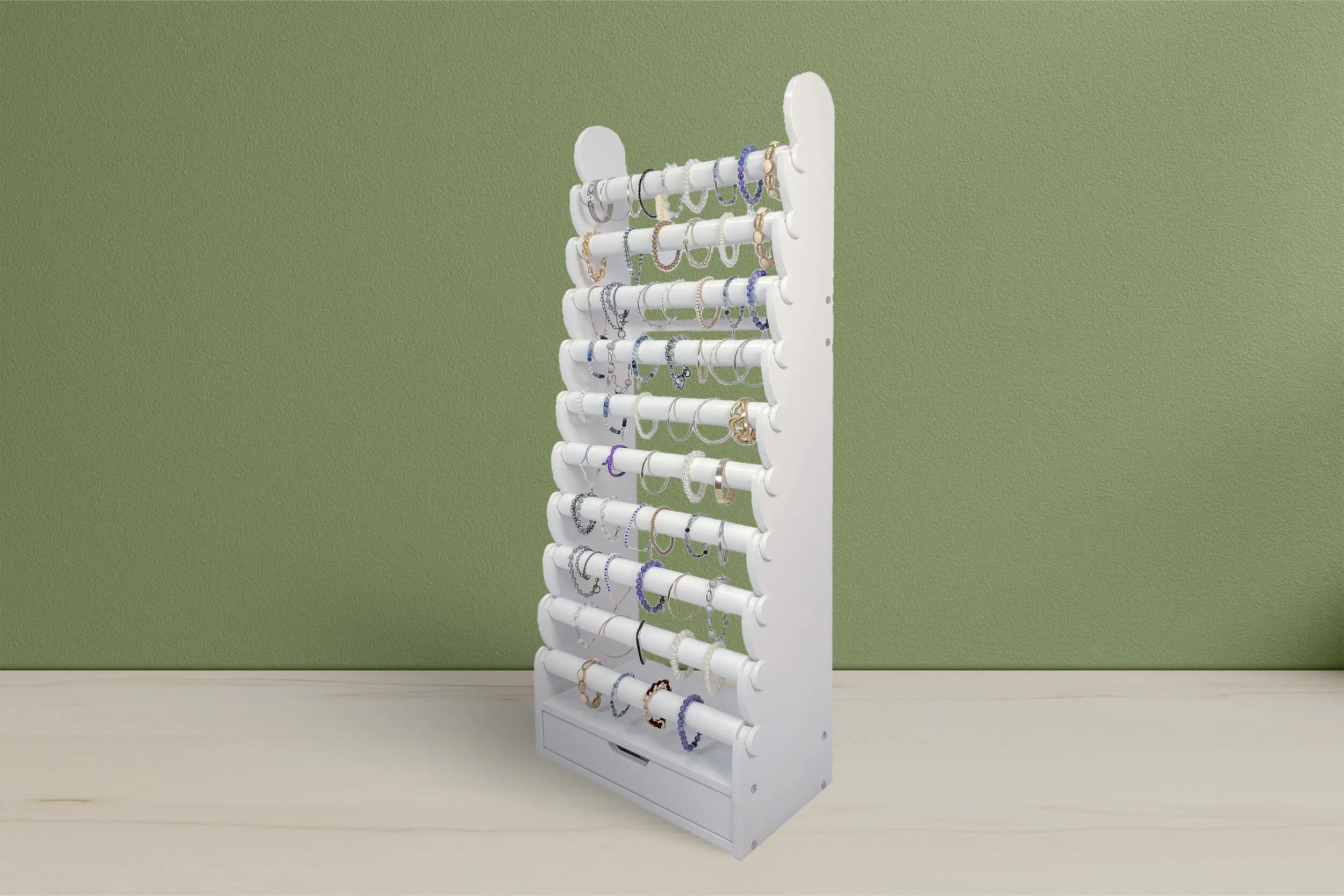 the white 10-tier bracelet display — view 31