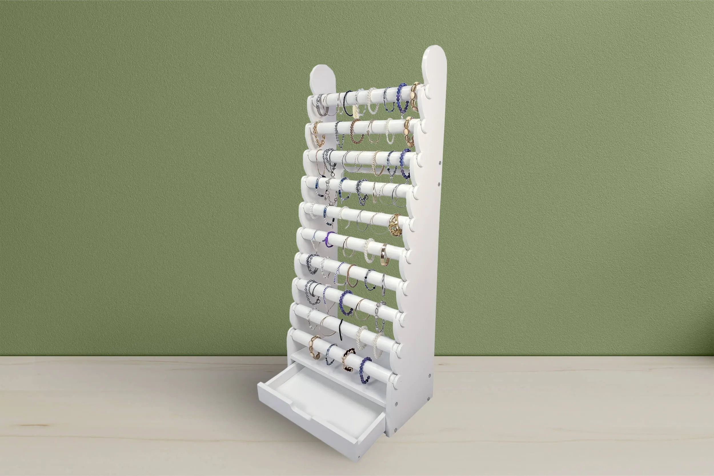 the white 10-tier bracelet display — view 32