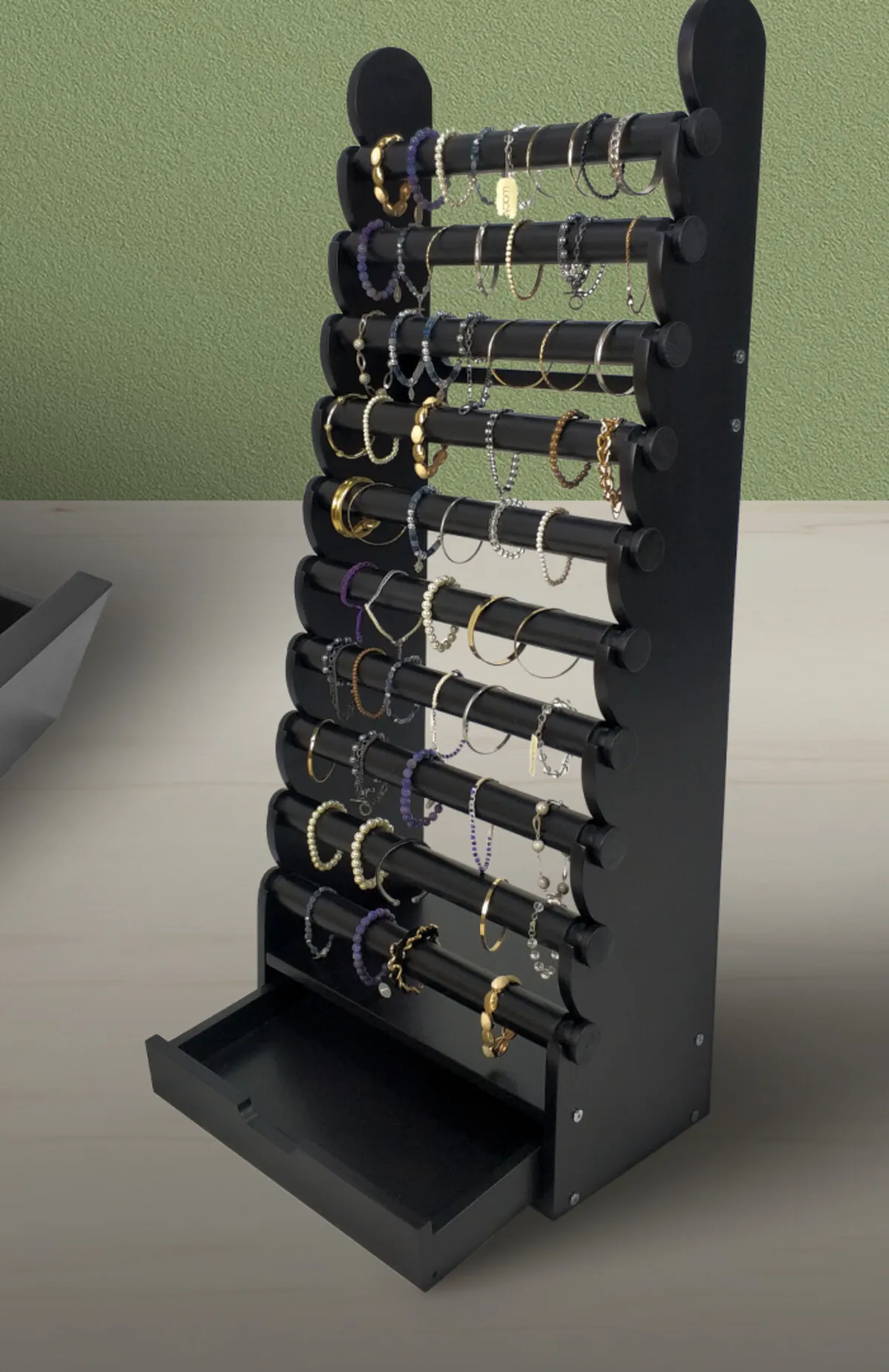 the black 10-tier bracelet display — view 25