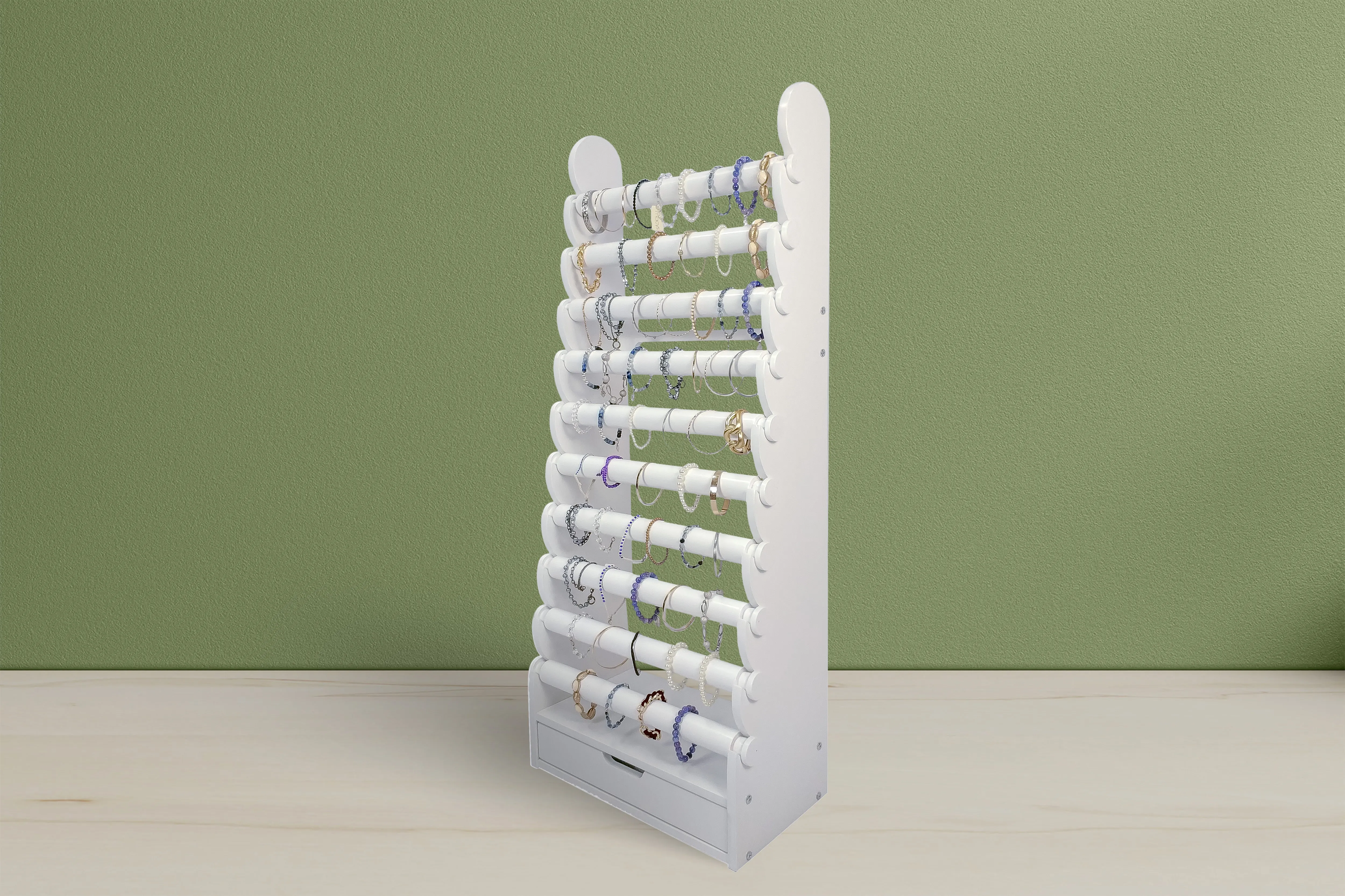 the white 10-tier bracelet display — view 8