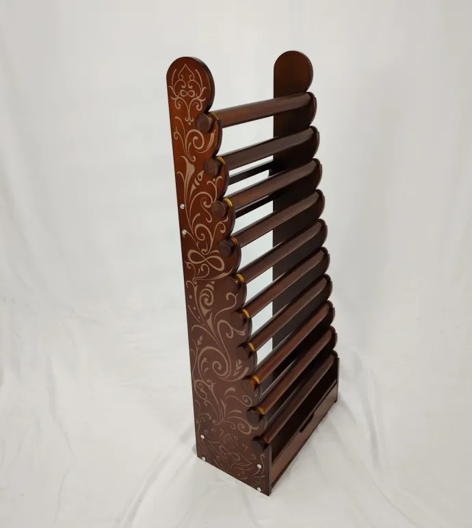the dark wood 10-tier bracelet display with etched side panels — view 13